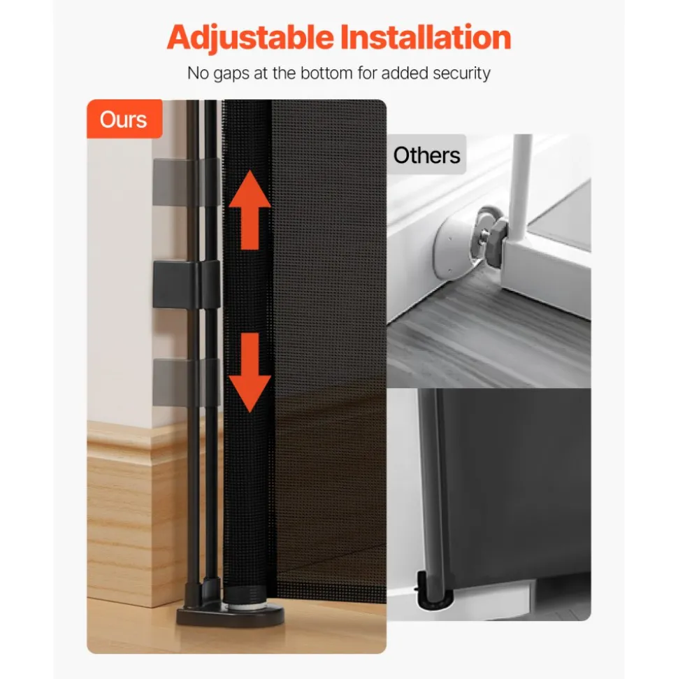 VEVOR Retractable Baby Gate, 34 inch Tall, Extends up to 110 inch Wide, Retractable Gate for Kids or Pets, Mesh Material, Easy to Install for Indoor Stairs, Doorways, Hallways, Playrooms, Black
