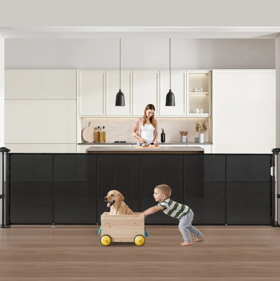 VEVOR Retractable Baby Gate, 34 inch Tall, Extends up to 110 inch Wide, Retractable Gate for Kids or Pets, Mesh Material, Easy to Install for Indoor Stairs, Doorways, Hallways, Playrooms, Black