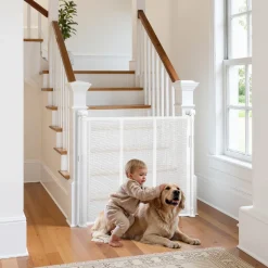 VEVOR Retractable Baby Gate, 34 inch Tall, Extends up to 71 inch Wide, Retractable Gate for Kids or Pets, Mesh Material, Easy to Install for Indoor Stairs, Doorways, Hallways, Playrooms, White