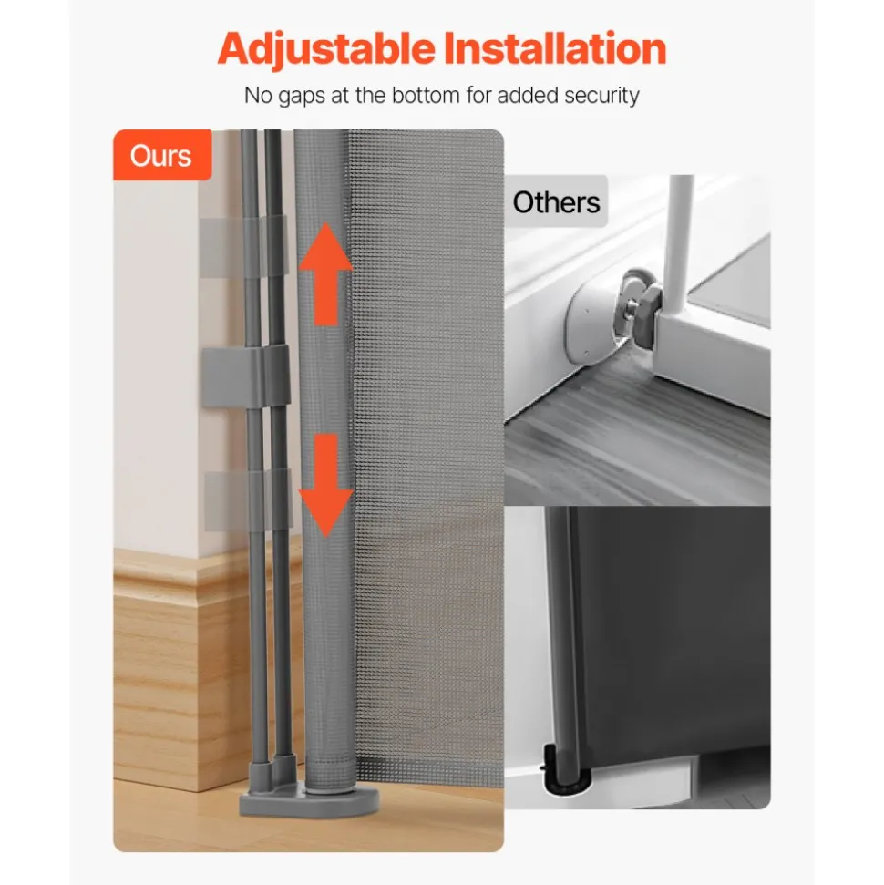 VEVOR Retractable Baby Gate, 34 inch Tall, Extends up to 71 inch Wide, Retractable Gate for Kids or Pets, Mesh Material, Easy to Install for Indoor Stairs, Doorways, Hallways, Playrooms, Gray