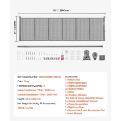 VEVOR Retractable Baby Gate, 34 inch Tall, Extends up to 110 inch Wide, Retractable Gate for Kids or Pets, Mesh Material, Easy to Install for Indoor Stairs, Doorways, Hallways, Playrooms, Gray