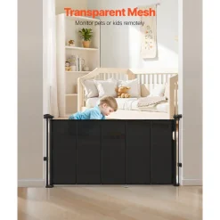 VEVOR Retractable Baby Gate, 34 inch Tall, Extends up to 55 inch Wide, Retractable Gate for Kids or Pets, Mesh Material, Easy to Install for Indoor Stairs, Doorways, Hallways, Playrooms, Black