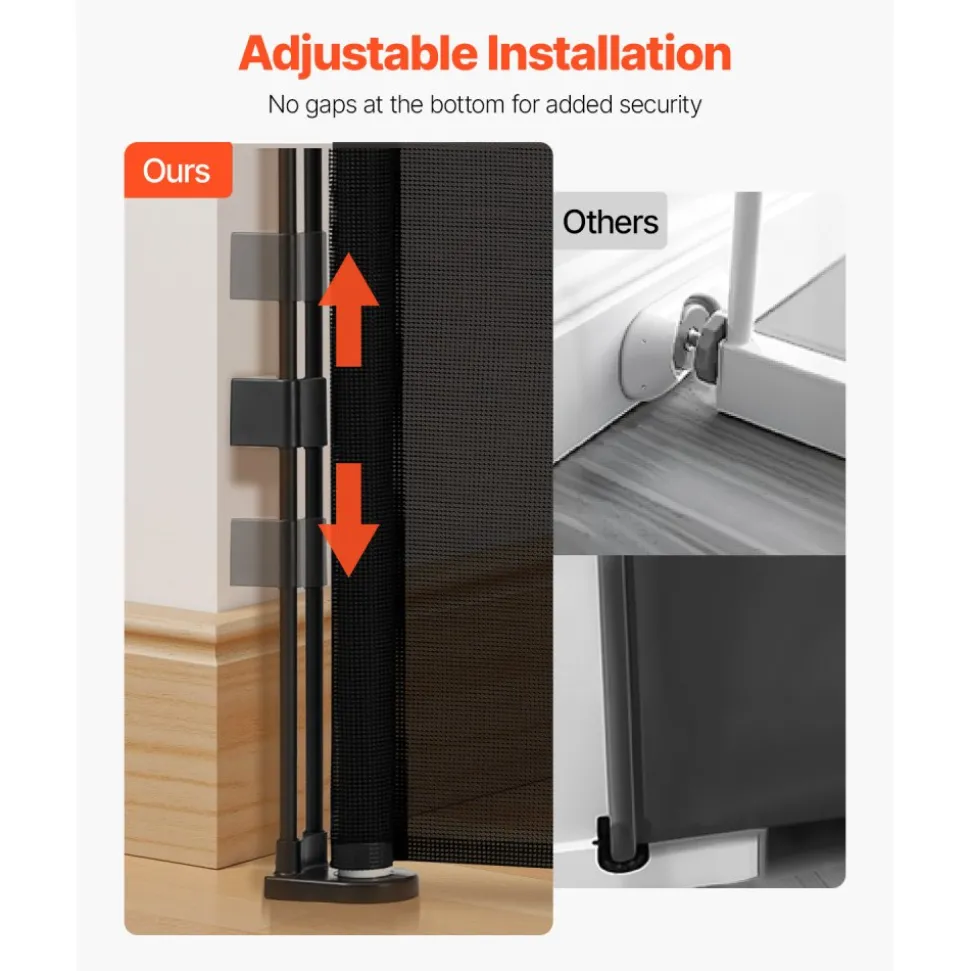 VEVOR Retractable Baby Gate, 34 inch Tall, Extends up to 55 inch Wide, Retractable Gate for Kids or Pets, Mesh Material, Easy to Install for Indoor Stairs, Doorways, Hallways, Playrooms, Black