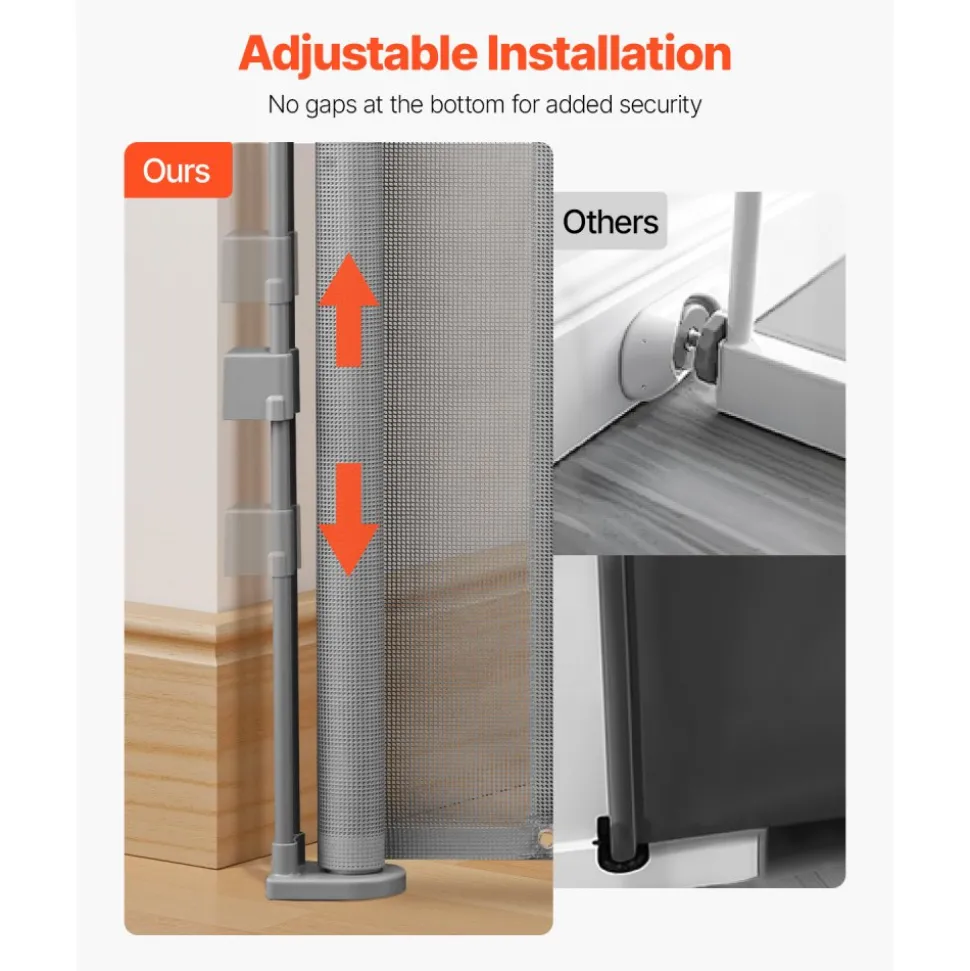 VEVOR Retractable Baby Gate, 34 inch Tall, Extends up to 55 inch Wide, Retractable Gate for Kids or Pets, Mesh Material, Easy to Install for Indoor Stairs, Doorways, Hallways, Playrooms, Gray
