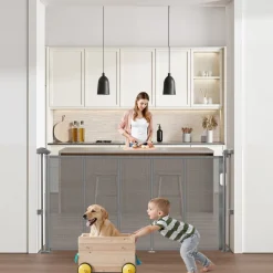 VEVOR Retractable Baby Gate, 34 inch Tall, Extends up to 55 inch Wide, Retractable Gate for Kids or Pets, Mesh Material, Easy to Install for Indoor Stairs, Doorways, Hallways, Playrooms, Gray