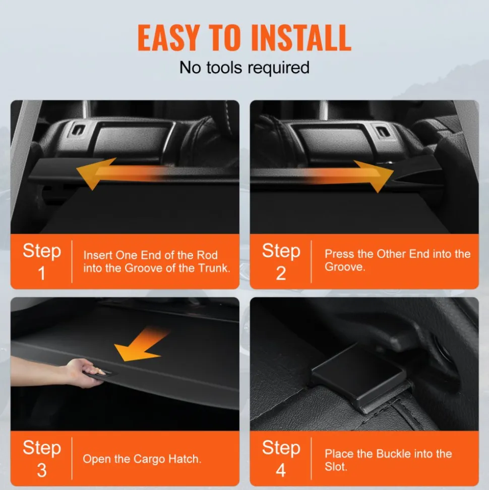 VEVOR Retractable Cargo Cover, Upgraded Waterproof Trunk Cover Security Shield Shade for Jeep Grand Cherokee 2 Row 2022-2025 5-Seater, UV Proof Rear Trunk Cover Aluminum Alloy & PVC Leather Texture