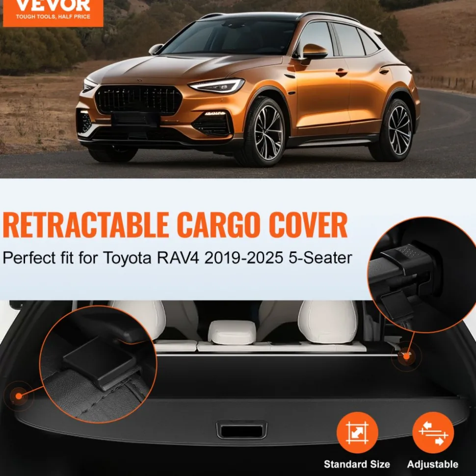 VEVOR Retractable Cargo Cover, Upgraded Carbon Fiber Texture Trunk Cover, Anti-Peeping Luggage Privacy Shield, Easy Installation Security Shade with Cargo Net, for Hyundai Tucson 2021-2025 5-Seater