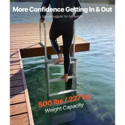 VEVOR Retractable Dock Ladder, 5 Steps, Aluminum Alloy Pontoon Boat Swim Ladder with Auto-Lift Float, Non-Slip Wide Steps, 500 lbs Weight Capacity, Adjustable Height, for Lake Pool Marine Boarding