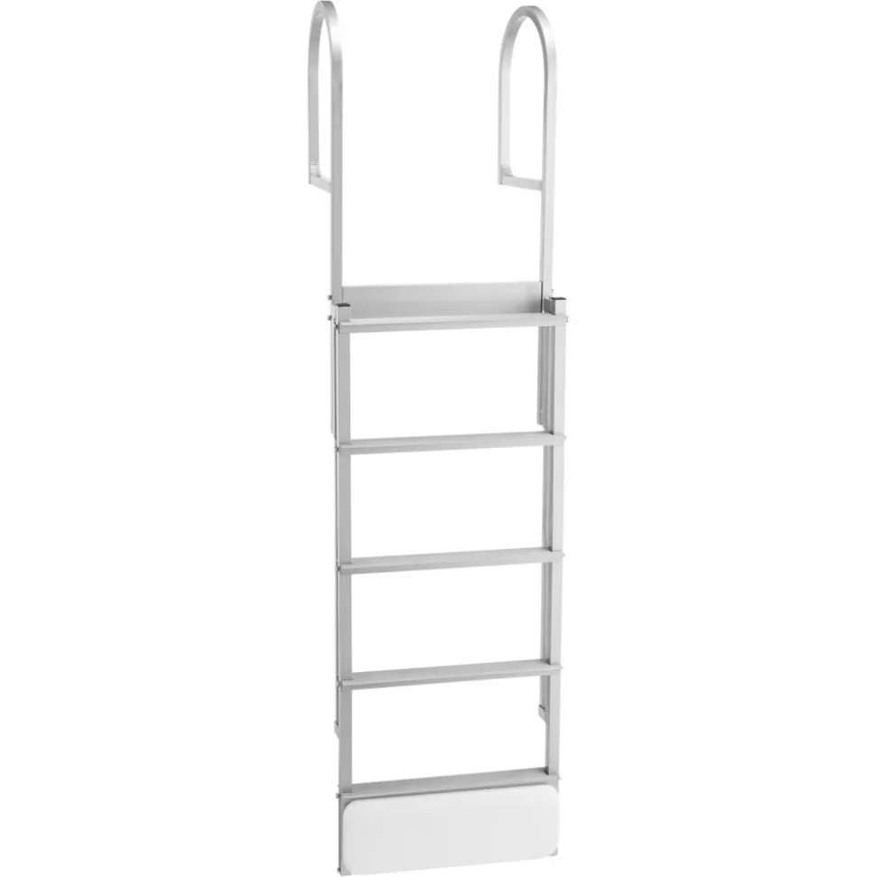 VEVOR Retractable Dock Ladder, 5 Steps, Aluminum Alloy Pontoon Boat Swim Ladder with Auto-Lift Float, Non-Slip Wide Steps, 500 lbs Weight Capacity, Adjustable Height, for Lake Pool Marine Boarding