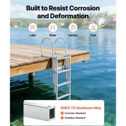 VEVOR Retractable Dock Ladder, 5 Steps, Aluminum Alloy Pontoon Boat Swim Ladder with Auto-Lift Float, Non-Slip Wide Steps, 500 lbs Weight Capacity, Adjustable Height, for Lake Pool Marine Boarding
