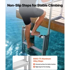VEVOR Retractable Dock Ladder, 5 Steps, Aluminum Alloy Pontoon Boat Swim Ladder, with Non-Slip Wide Steps, 350 lbs Weight Capacity, Adjustable Height, for Lake Swimming, Pool, Boat, Marine Boarding