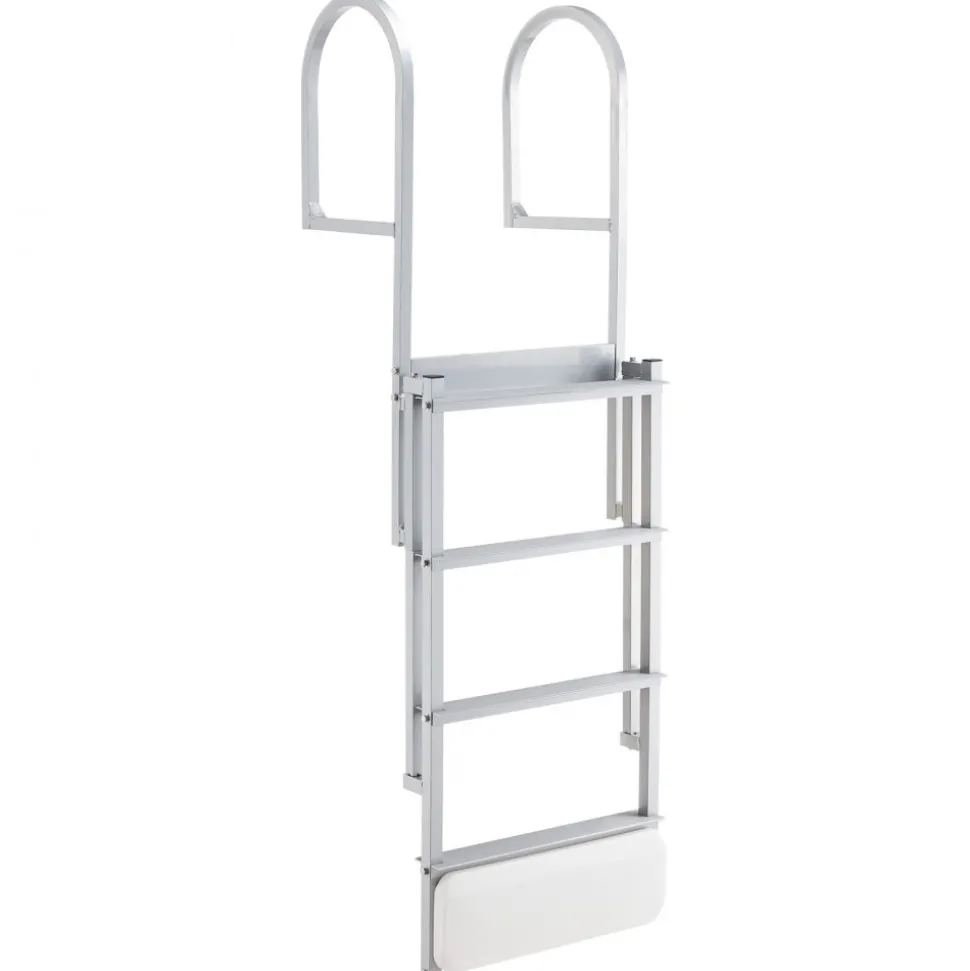 VEVOR Retractable Dock Ladder, 4 Steps, Aluminum Alloy Pontoon Boat Swim Ladder with Auto-Lift Float, Non-Slip Wide Steps, 500 lbs Weight Capacity, Adjustable Height, for Lake Pool Marine Boarding