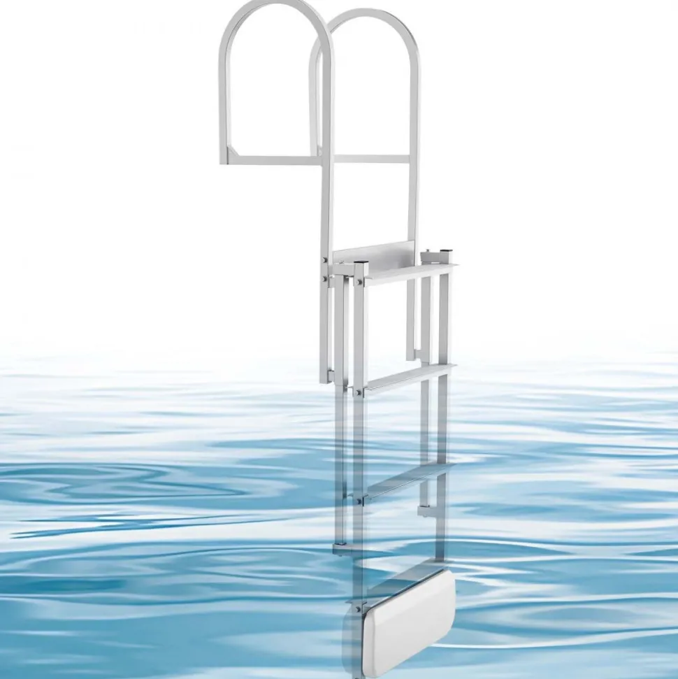 VEVOR Retractable Dock Ladder, 4 Steps, Aluminum Alloy Pontoon Boat Swim Ladder with Auto-Lift Float, Non-Slip Wide Steps, 500 lbs Weight Capacity, Adjustable Height, for Lake Pool Marine Boarding