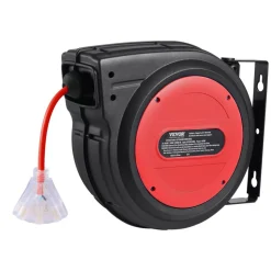 VEVOR Retractable Extension Cord Reel, 50 FT, Heavy Duty 14AWG/3C SJTOW Retractable Power Cord with Lighted Triple Tap Outlet, 13 Amp Circuit Breaker 180° Swivel Bracket for Ceiling or Wall Mount