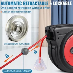 VEVOR Retractable Extension Cord Reel, 50 FT, Heavy Duty 14AWG/3C SJTOW Retractable Power Cord with Lighted Triple Tap Outlet, 13 Amp Circuit Breaker 180° Swivel Bracket for Ceiling or Wall Mount