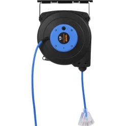 VEVOR Retractable Extension Cord Reel, 50 FT, Heavy Duty 14AWG/3C SJTOW Retractable Power Cord with Lighted Triple Tap Outlet, 13 Amp Circuit Breaker 180° Swivel Bracket for Ceiling or Wall Mount