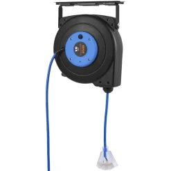 VEVOR Retractable Extension Cord Reel, 50 FT, Heavy Duty 14AWG/3C SJTOW Retractable Power Cord with Lighted Triple Tap Outlet, 13 Amp Circuit Breaker 180° Swivel Bracket for Ceiling or Wall Mount