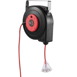 VEVOR Retractable Extension Cord Reel, 50 FT, Heavy Duty 14AWG/3C SJTOW Retractable Power Cord with Lighted Triple Tap Outlet, 13 Amp Circuit Breaker 180° Swivel Bracket for Ceiling or Wall Mount