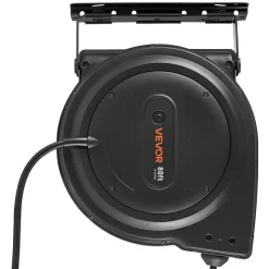 VEVOR Retractable Extension Cord Reel, 45 FT, Heavy Duty 12AWG/3C SJTOW Retractable Power Cord with Lighted Triple Tap Outlet, 15 Amp Circuit Breaker 180° Swivel Bracket for Ceiling or Wall Mount