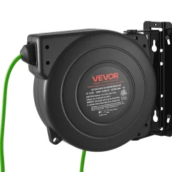 VEVOR Retractable Extension Cord Reel 50FT Heavy Duty 14AWG/3C SJTOW Green, for Ceiling/Wall Mount, 13A Circuit Breaker, Automatic Retractable Power Cord, Lighted Triple Tap, with 180° Swivel Bracket