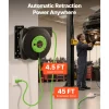 VEVOR Retractable Extension Cord Reel 45FT Heavy Duty 12AWG/3C SJTOW Green, for Ceiling/Wall Mount, 15A Circuit Breaker, Automatic Retractable Power Cord, Lighted Triple Tap, with 180° Swivel Bracket