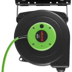 VEVOR Retractable Extension Cord Reel 45FT Heavy Duty 12AWG/3C SJTOW Green, for Ceiling/Wall Mount, 15A Circuit Breaker, Automatic Retractable Power Cord, Lighted Triple Tap, with 180° Swivel Bracket