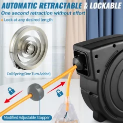 VEVOR Retractable Extension Reel, Heavy Duty 12AWG/3C SJTOW Power Cord 45 FT 12AWG, Black Tested toStandards