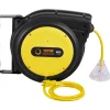 VEVOR Retractable Extension Cord Reel 50FT Heavy Duty 14AWG/3C SJTOW Black, for Ceiling/Wall Mount, 13A Circuit Breaker, Automatic Retractable Power Cord, Lighted Triple Tap, with 180° Swivel Bracket