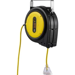VEVOR Retractable Extension Cord Reel, 65 FT, Heavy Duty 12AWG/3C SJTOW Retractable Power Cord with Lighted Triple Tap Outlet, 15 Amp Circuit Breaker 180° Swivel Bracket for Ceiling or Wall Mount