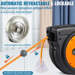 VEVOR Retractable Extension Cord Reel, 30 FT, Heavy Duty 16AWG/3C SJTOW Retractable Power Cord Reel with Lighted Triple Tap Outlet 10 Amp Circuit Breaker 4.5FT Lead-in Cord, for Ceiling or Wall Mount