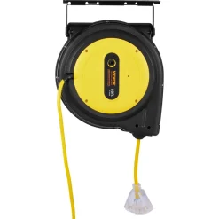 VEVOR Retractable Extension Cord Reel, 75 FT, Heavy Duty 14AWG/3C SJTOW Retractable Power Cord with Lighted Triple Tap Outlet, 13 Amp Circuit Breaker 180° Swivel Bracket for Ceiling or Wall Mount