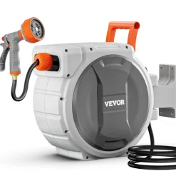 VEVOR Retractable Garden Hose Reel, 1/2 in x 100 ft, Wall Mounted Hose Reel with 9-Function Sprayer Nozzle and 180° Swivel Bracket, Any Length Lock, Automatic Slow Rewind System, for Garden Watering