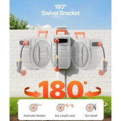 VEVOR Retractable Garden Hose Reel, 1/2 Inch x 84 ft Wall Mounted Hose Reel, Heavy Duty Garden Hose Reel with 9 Patterns Nozzle, Any Length Lock, Upgraded Slow Return System and 180°Swivel Bracket