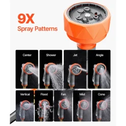 VEVOR Retractable Garden Hose Reel, 1/2 Inch x 84 ft Wall Mounted Hose Reel, Heavy Duty Garden Hose Reel with 9 Patterns Nozzle, Any Length Lock, Upgraded Slow Return System and 180°Swivel Bracket
