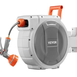 VEVOR Retractable Garden Hose Reel, 1/2 Inch x 84 ft Wall Mounted Hose Reel, Heavy Duty Garden Hose Reel with 9 Patterns Nozzle, Any Length Lock, Upgraded Slow Return System and 180°Swivel Bracket