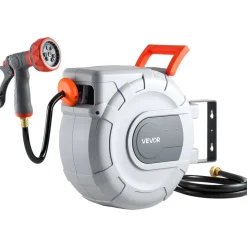 VEVOR Retractable Garden Hose Reel, 1/2 in x 50 ft, Wall Mounted Hose Reel with 9-Function Sprayer Nozzle and 180° Swivel Bracket, Any Length Lock, Automatic Slow Rewind System, for Garden Watering