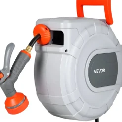 VEVOR Retractable Garden Hose Reel, 1/2 in x 50 ft, Wall Mounted Hose Reel with 9-Function Sprayer Nozzle and 180° Swivel Bracket, Any Length Lock, Automatic Slow Rewind System, for Garden Watering