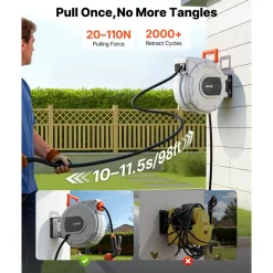 VEVOR Retractable Garden Hose Reel, 1/2 in x 50 ft, Wall Mounted Hose Reel with 9-Function Sprayer Nozzle and 180° Swivel Bracket, Any Length Lock, Automatic Slow Rewind System, for Garden Watering