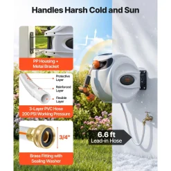 VEVOR Retractable Hose Reel, 115 ft x 1/2 inch, 180° Swivel Bracket Wall-Mounted, Garden Water Hose Reel with 9-Pattern Nozzle, Automatic Rewind, Lock at Any Length, and Slow Return System
