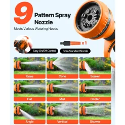 VEVOR Retractable Hose Reel, 115 ft x 1/2 inch, 180° Swivel Bracket Wall-Mounted, Garden Water Hose Reel with 9-Pattern Nozzle, Automatic Rewind, Lock at Any Length, and Slow Return System
