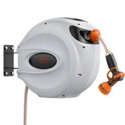 VEVOR Retractable Hose Reel, 115 ft x 1/2 inch, 180° Swivel Bracket Wall-Mounted, Garden Water Hose Reel with 9-Pattern Nozzle, Automatic Rewind, Lock at Any Length, and Slow Return System