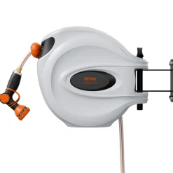 VEVOR Retractable Hose Reel, 115 ft x 1/2 inch, 180° Swivel Bracket Wall-Mounted, Garden Water Hose Reel with 9-Pattern Nozzle, Automatic Rewind, Lock at Any Length, and Slow Return System