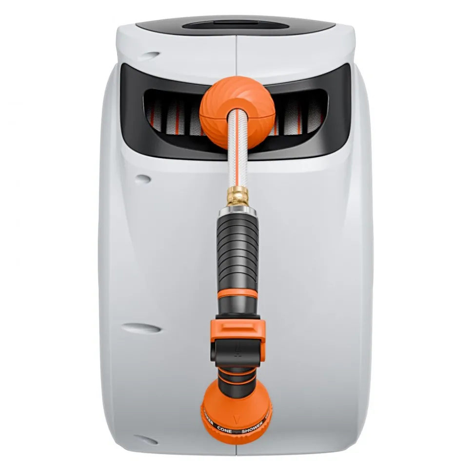 VEVOR Retractable Hose Reel, 84 ft x 5/8 inch, 180° Swivel Bracket Wall-Mounted, Garden Water Hose Reel with 9-Pattern Nozzle, Automatic Rewind, Lock at Any Length, and Slow Return System