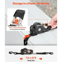 VEVOR Retractable Ratchet Straps, 1 in x 6 ft, Tie Down Straps with S Hooks, 1200 lbs Break Strength, 4 Soft Loops, Tie Down Ratcheting for Moving, Trailers, Motorcycles, Kayaks, Car Roof, 4 Pack