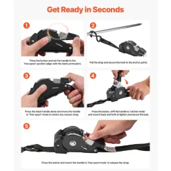 VEVOR Retractable Ratchet Straps, 1 in x 6 ft, Tie Down Straps with S Hooks, 1200 lbs Break Strength, 4 Soft Loops, Tie Down Ratcheting for Moving, Trailers, Motorcycles, Kayaks, Car Roof, 4 Pack