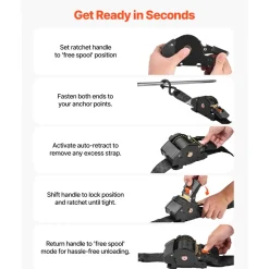 VEVOR Retractable Ratchet Straps, 2 in x 10 ft, Tie Down Straps with S Hooks, 3033 lbs Break Strength, 2 Soft Loops, Tie Down Ratcheting for Moving, Trailers, Motorcycles, Kayaks, Car Roof, 2 Pack
