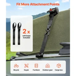 VEVOR Retractable Ratchet Straps, 2 in x 10 ft, Tie Down Straps with S Hooks, 3033 lbs Break Strength, 2 Soft Loops, Tie Down Ratcheting for Moving, Trailers, Motorcycles, Kayaks, Car Roof, 2 Pack