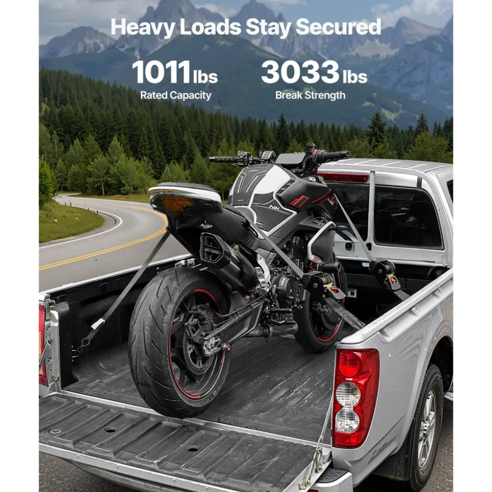 VEVOR Retractable Ratchet Straps, 2 in x 10 ft, Tie Down Straps with S Hooks, 3033 lbs Break Strength, 2 Soft Loops, Tie Down Ratcheting for Moving, Trailers, Motorcycles, Kayaks, Car Roof, 2 Pack