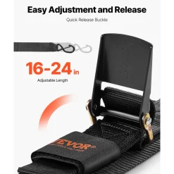 VEVOR Retractable Ratchet Straps, 2 in x 2 ft Ratchet Tie Down Straps with Security Lock S Hooks, 2 Pack Heavy Duty Ratchet Tie Down Straps with 1500 lbs Break Strength, for Trailers, Vehicles, Boat