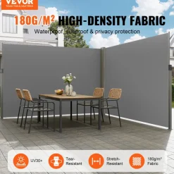 VEVOR Retractable Side Awning, 79''x 236'' Outdoor Privacy Screen, 180g Polyester Water-proof Retractable Patio Screen, UV 30+ Room Divider Wind Screen for Patio, Backyard, Balcony, Gray
